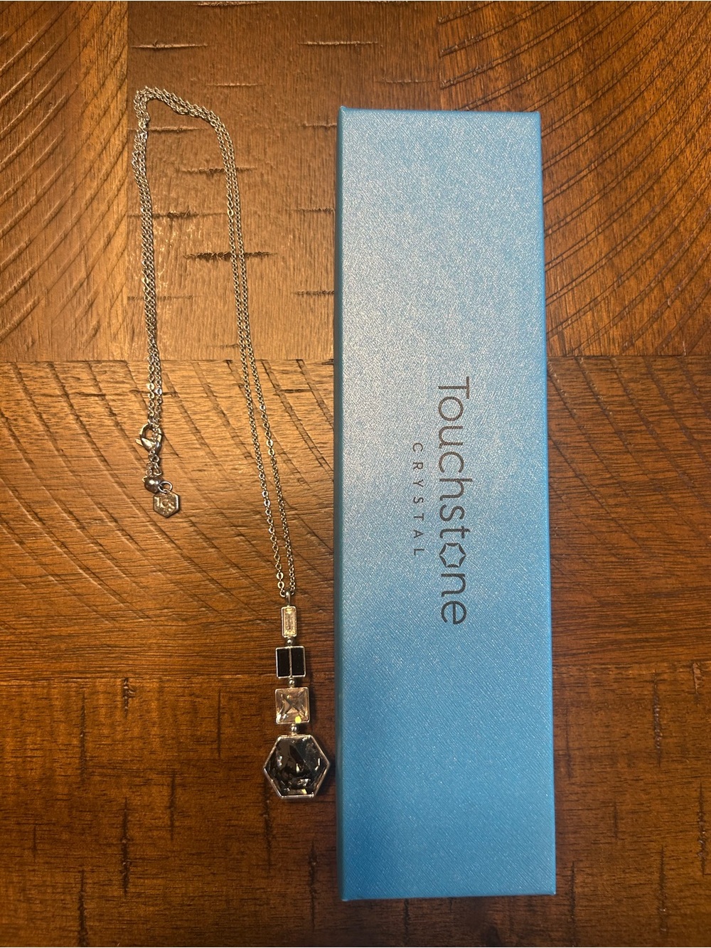 Touchstone Crystal Silver-tone Necklace with Black and Clear Crystals